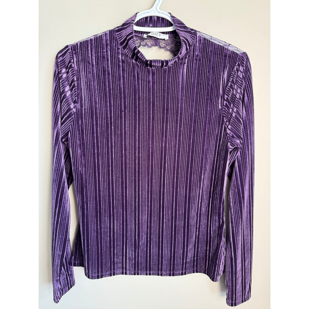 Suzy Shier Purple Velvet Lace Back Top M Whimsigoth Party Y2K Victorian Gothic